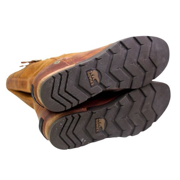 Sorel BROWN GENUINE LEATHER LOW HEEL ROUND TOE FLAT BUCKLE BELTED BOOTS Sz 8 - Picture 12 of 14